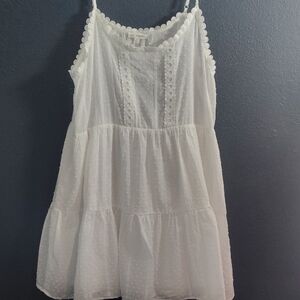 Blu Pepper White Lace-Trim Pokodot Mini Babydoll  Dress